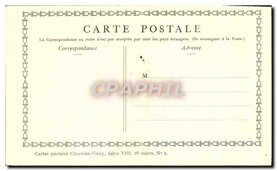 CPA Fantaisie Publicite Chocolat Vinay La danse paysanne Watteau — Verso
