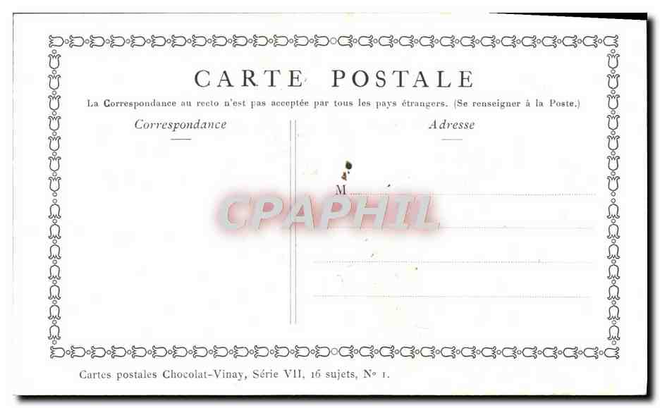 CPA Fantaisie Publicite Chocolat Vivay L'occupation seon l'age Watteau Chien — Rückseite