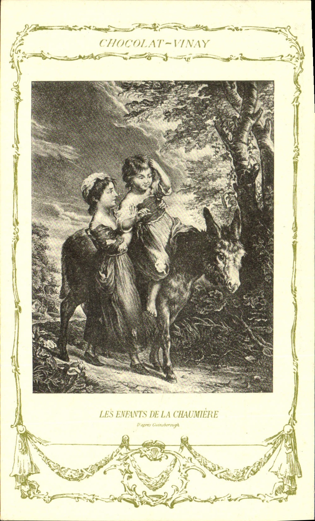 CPA Fantaisie Publicite Chocolat Vivay Les enfants de la chaumiere Gainsborough Ane Mule