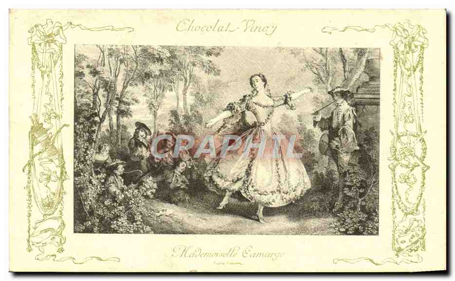 Mademoiselle Camargo — danseuse au jardin — Chocolat-Vinay, Série VIII, N° 12