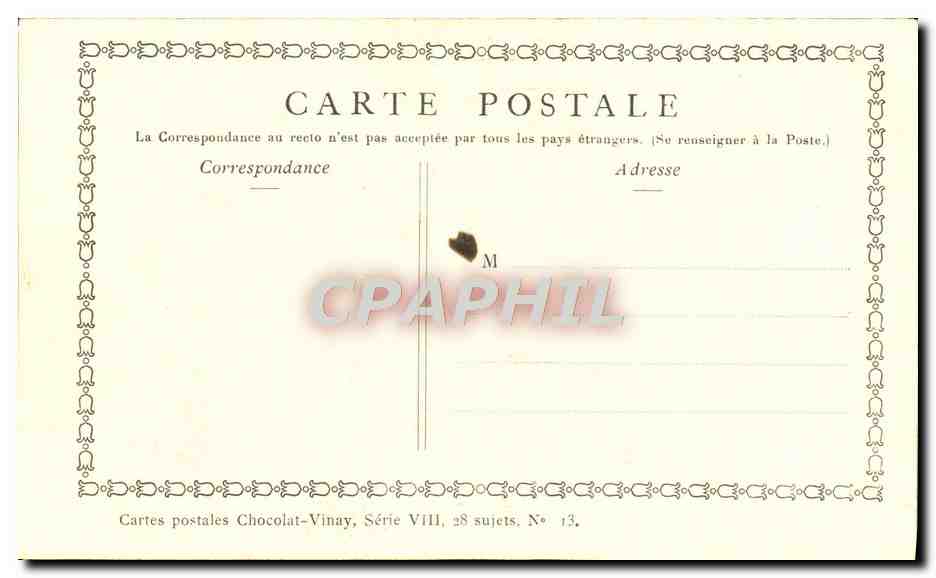 CPA Fantaisie Publicite Chocolat Vivay Les troqueurs Lancret Chien — Verso