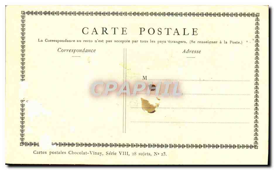 CPA Fantaisie Publicite Chocolat Vivay Le feu Lancret — Rückseite