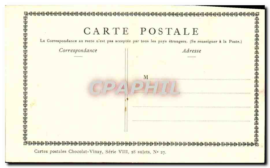 La Sortie du Collège — D'après Saint-Butter — Chocolat-Vinay, Série VIII, N° 27 — Verso