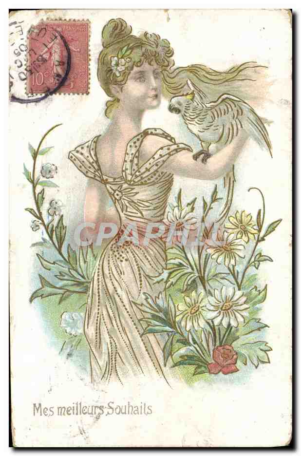 CPA Fantaisie Femme perroquet 