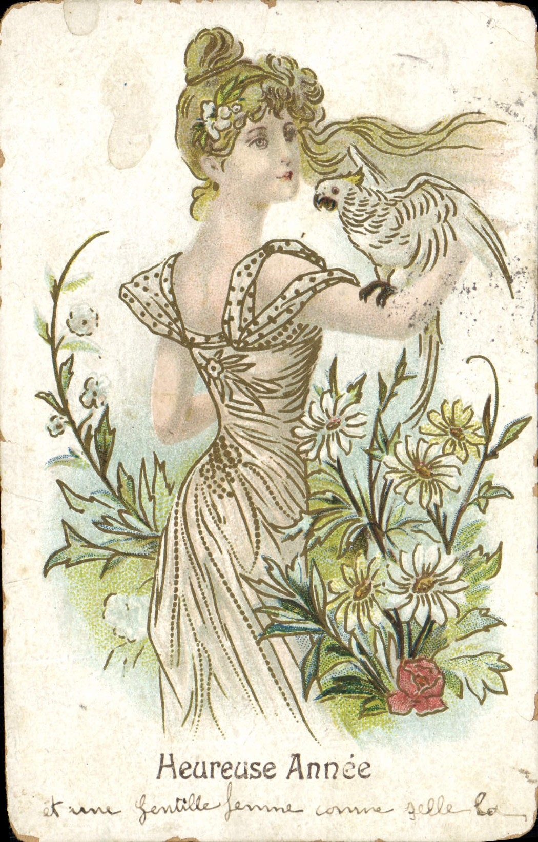 CPA Fantaisie Femme perroquet 