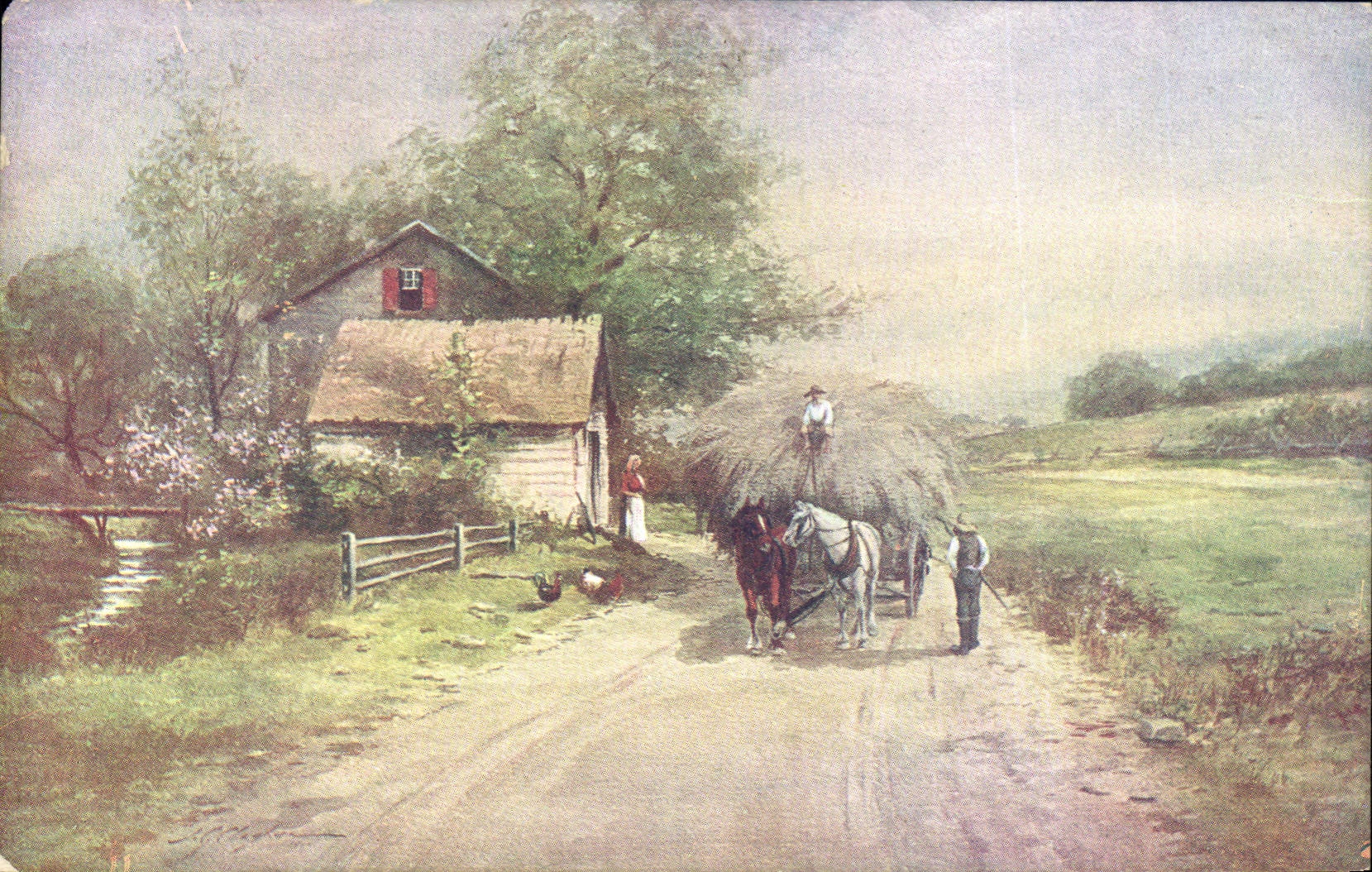 CPA Fantaisie Paysans Attelage Chevaux