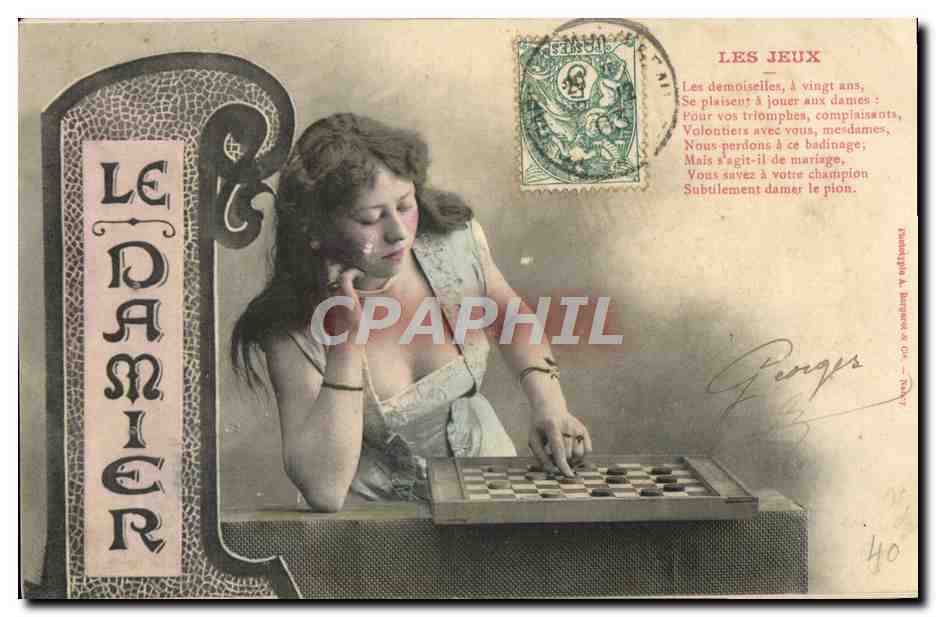 CPA Fantaisie Femme Jeu de dames 