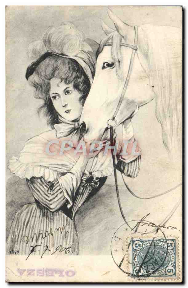CPA Fantaisie Femme Cheval
