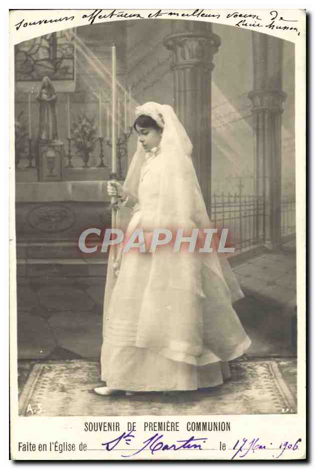 CPA Fantaisie Enfant Premiere communion Eglise St Martin Mai 1906