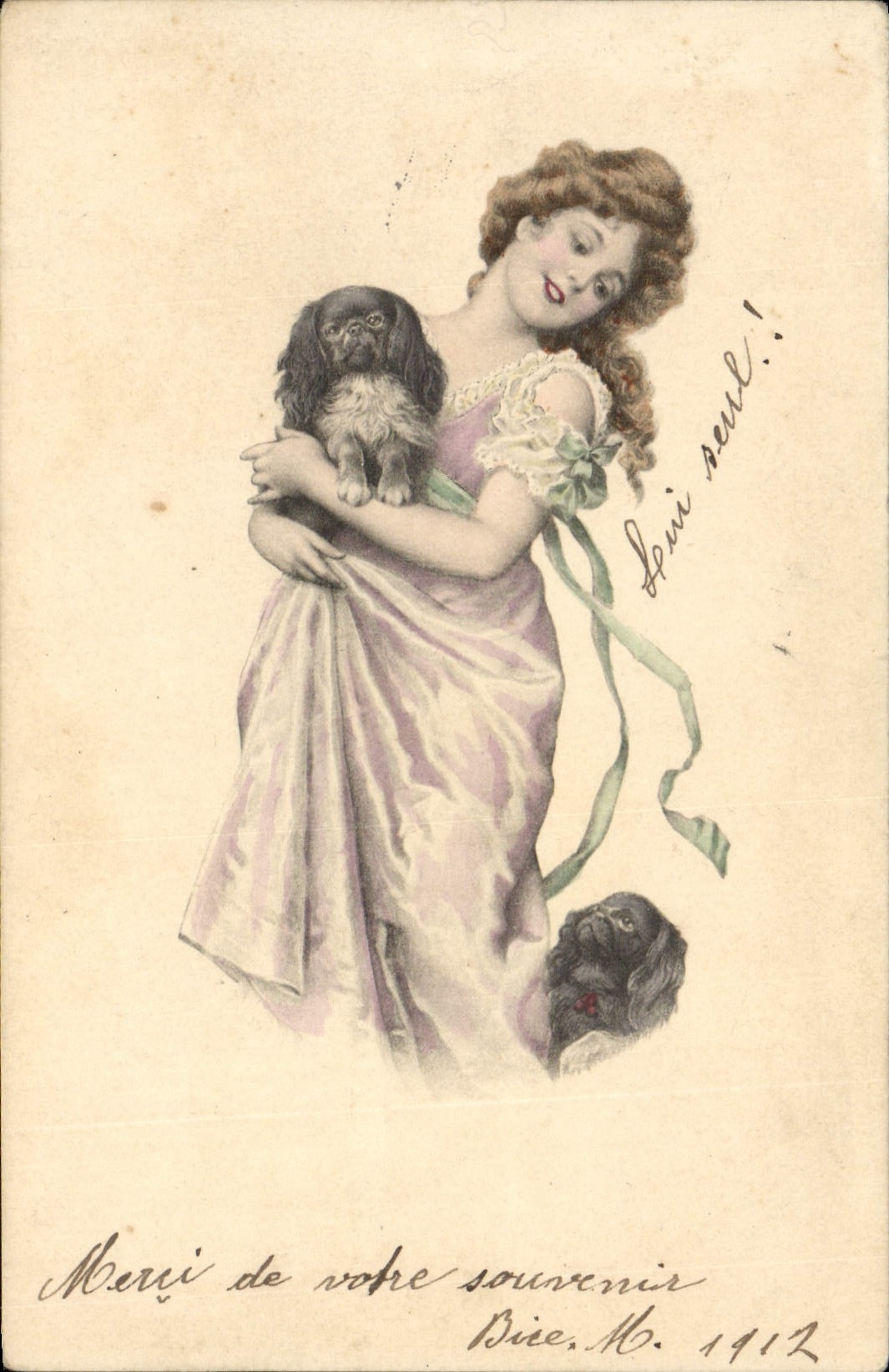 CPA Fantaisie Femme Chien Chiens 