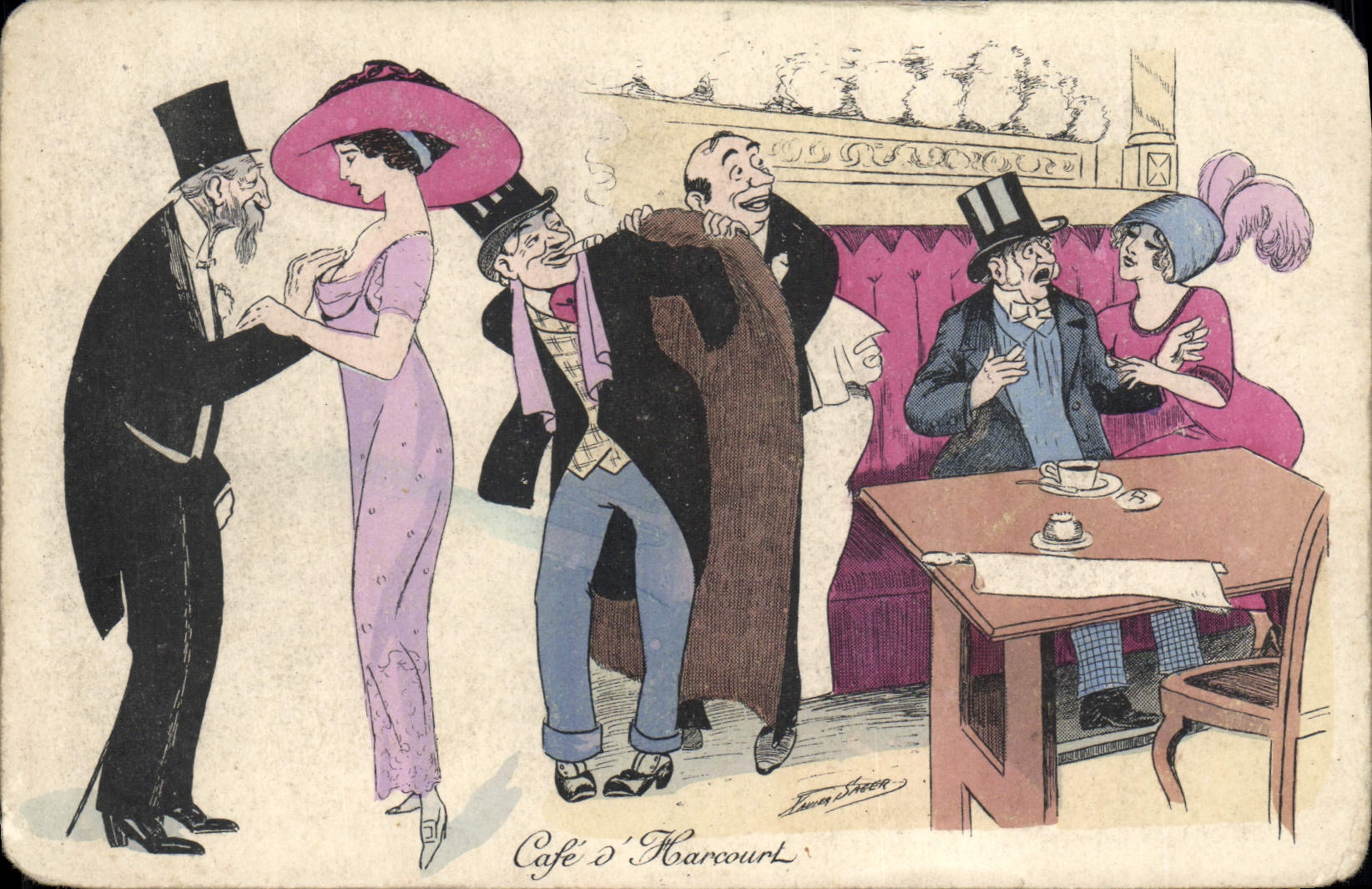 CPA Fantaisie Cafe d'Harcourt Femmes 