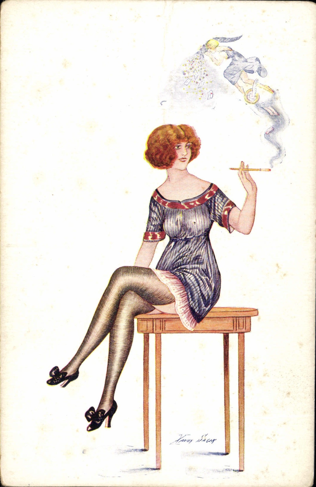 Jeune femme fumant — Fantaisies trichromes, Série n° 174 — Xavier Sager