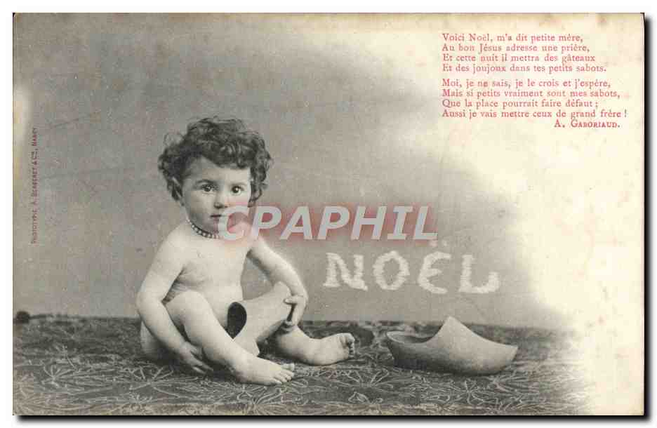 CPA Fantaisie Enfant Bebe Noel Sabot 
