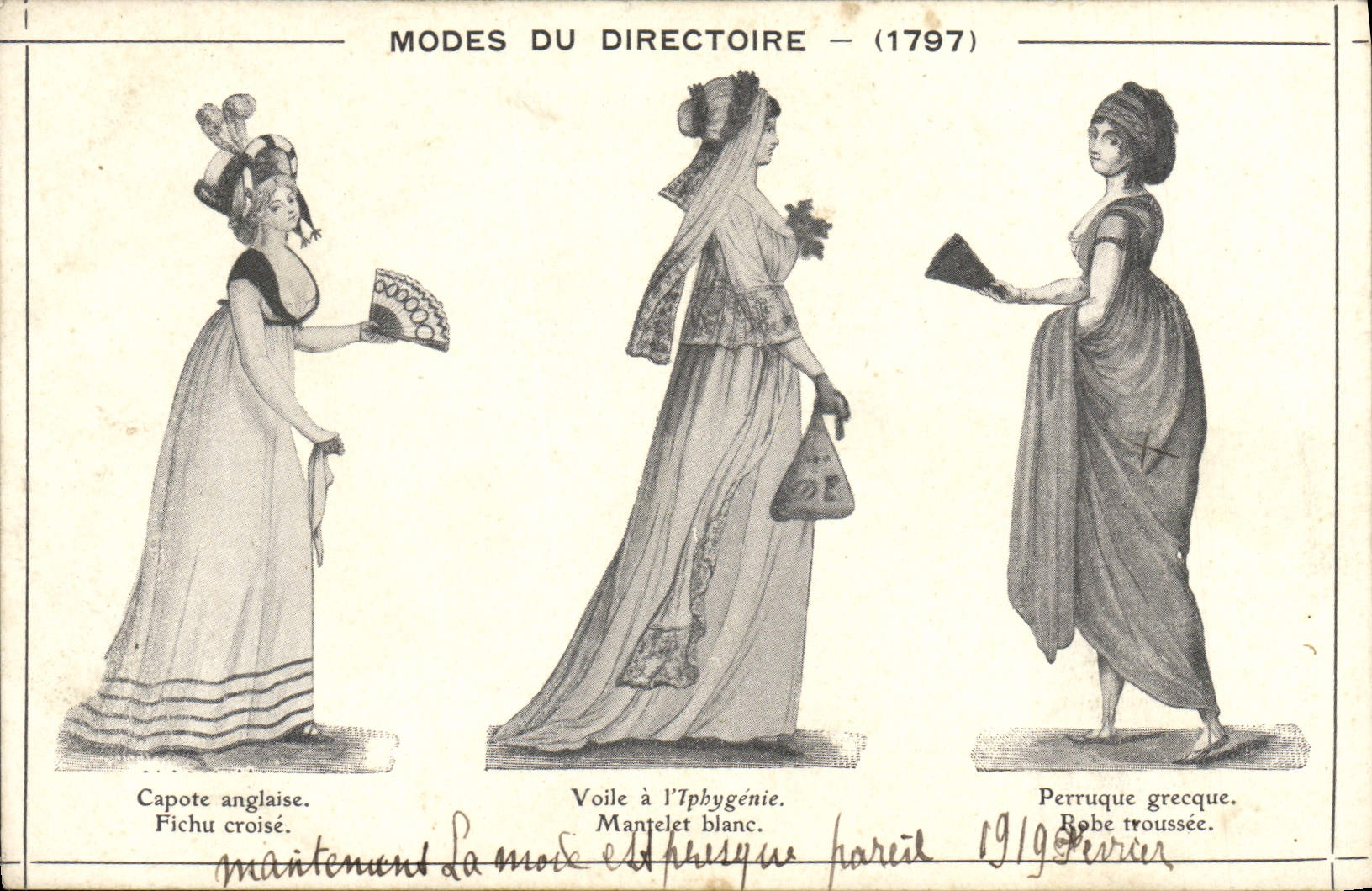 CPA Fantaisie Modes du Directoire 1797 