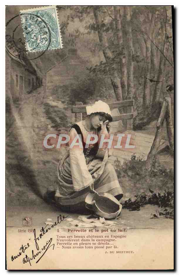 CPA Fantaisie Femme Pierrette et le pot au lait Folklore