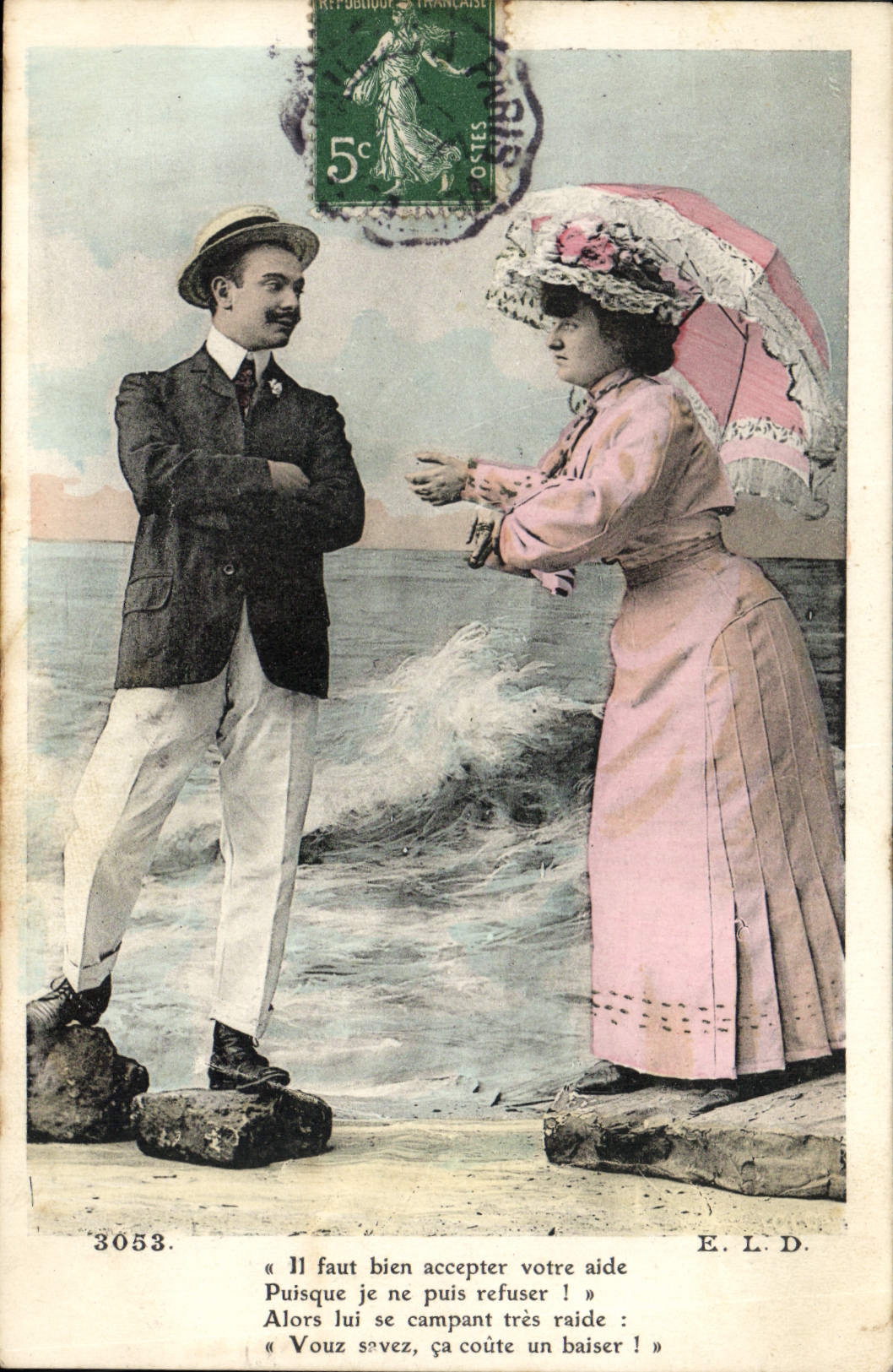 Un couple sur la plage — scène amoureuse — E.L.D. n°3053