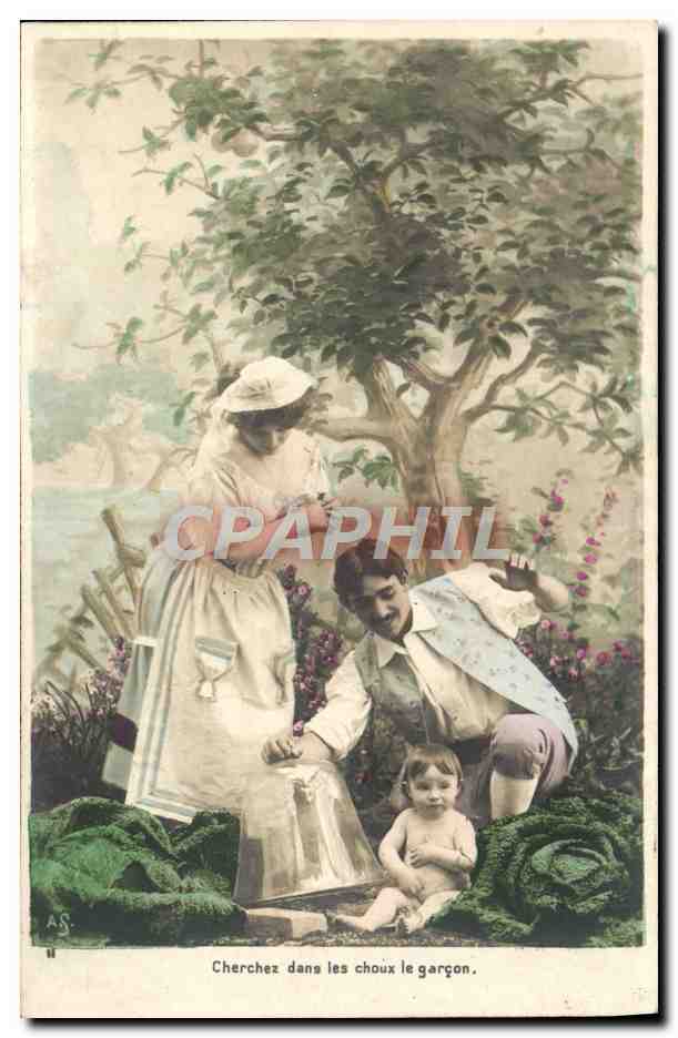 CPA Chercher Dans Les Choux Le Garcon Femme Enfant Bebe