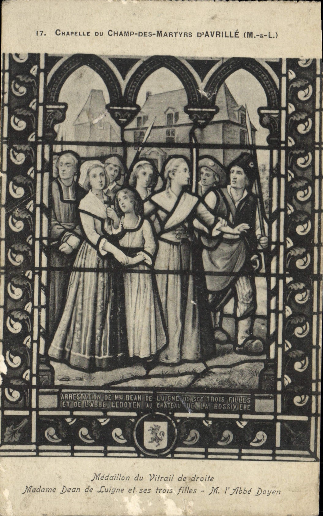 CPA Chapelle Du Champe Des Martyrs D'Avrille Medaillon du vitrail de droite Madame Dean de Luigne et ses trois filles M
