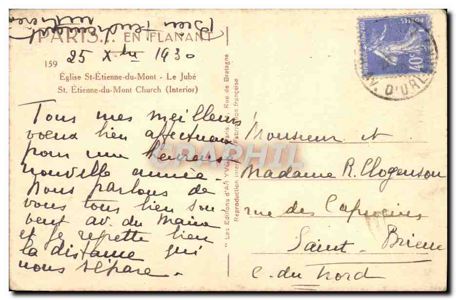 CPA Paris Eglise St Etienne Du Mont Le Jube — Rückseite