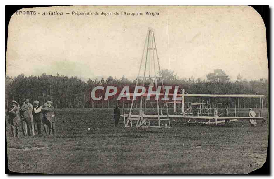 CPA Sports Aviation Preparatifs De Depart De I'Aeroplane Wright Aviation