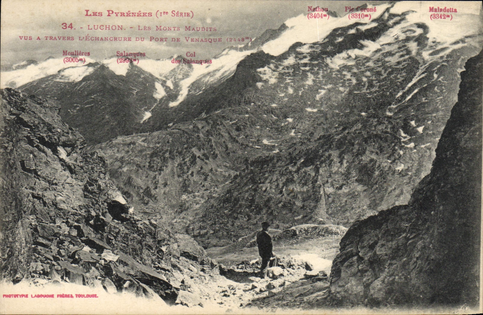 Luchon - Les Monts Maudits - Vue à travers l'Échancre du Port de Venasque - Phototypie Labouche Frères, Toulouse