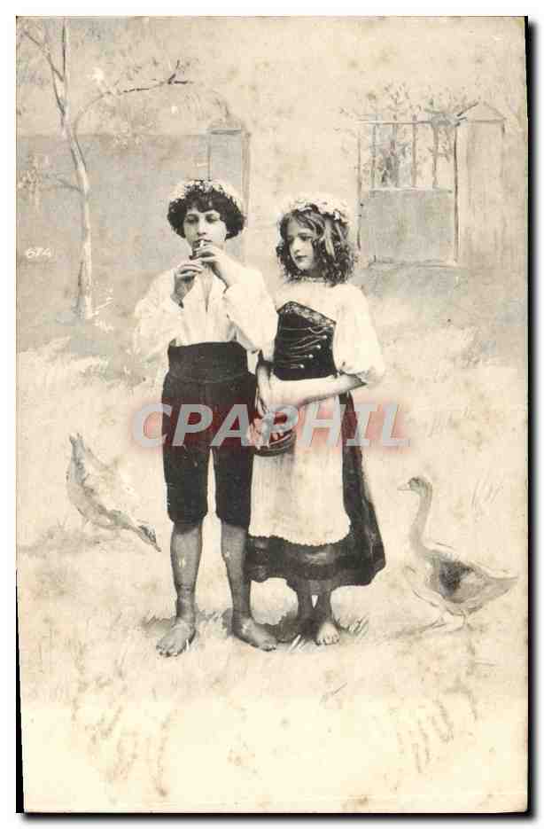 CPA Fantaisie Enfants Oies 