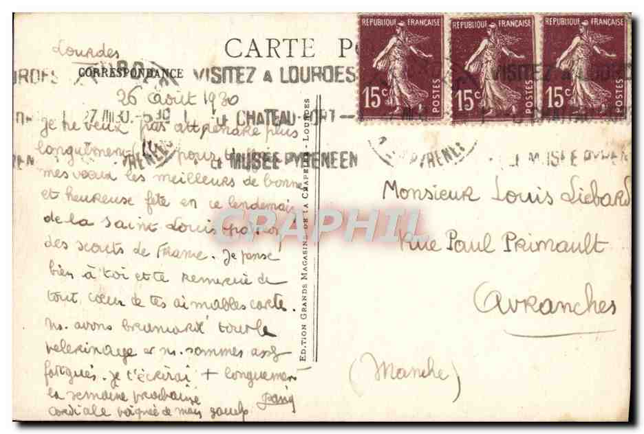 CPA Lourdes La Basilique — Verso