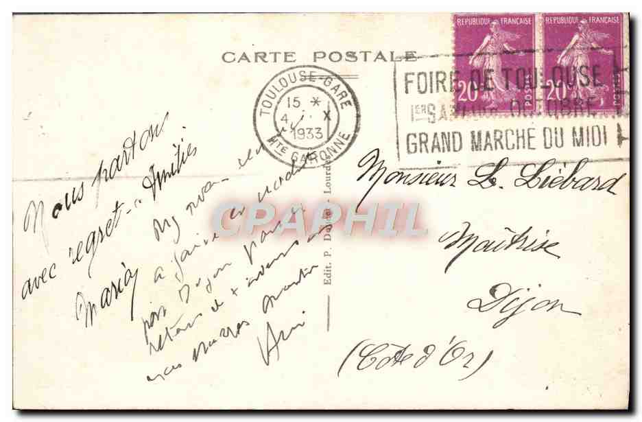 CPA Lourdes Le Lac — Verso