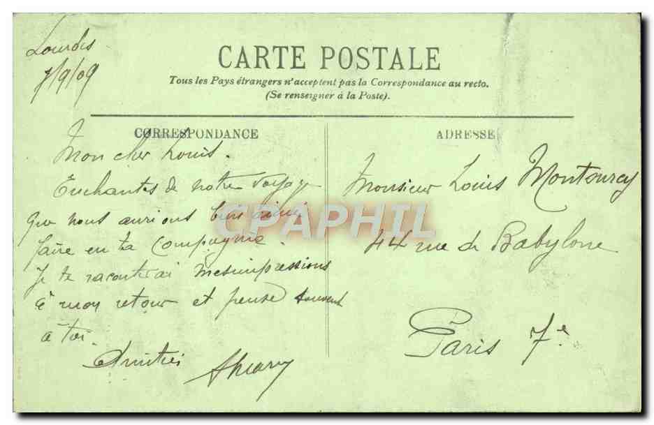 CPA Lourdes Le Calviere Breton Et La Basilique — Verso
