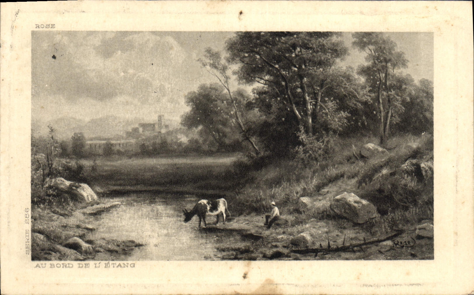CPA Fantaisie Au bord de l'etang Vache Rose 