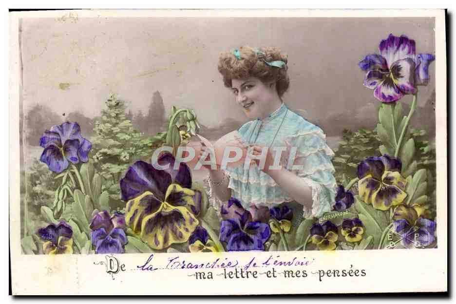 Femme au milieu de pensées — carte postale colorisée — éditeur L. Nourbakhsh, n° 78