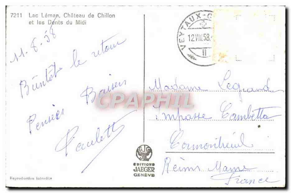 CPM Lac Leman Chateau de Chillon et les dents de Midi Bateau — Rückseite