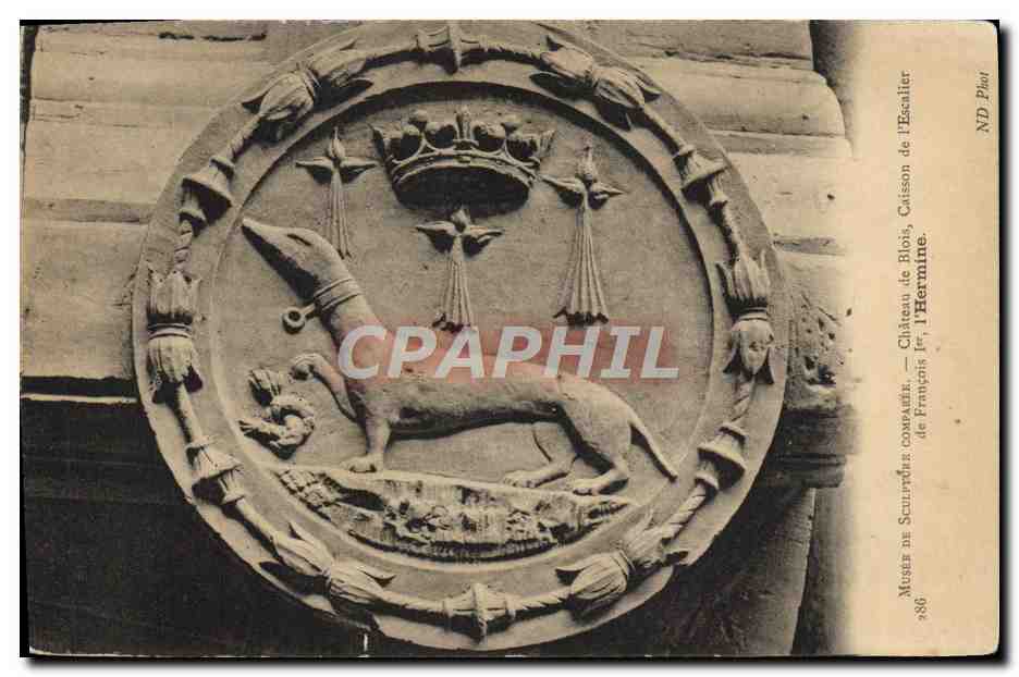 Château de Blois — Caisson de l'Escalier — Blason royal avec chien