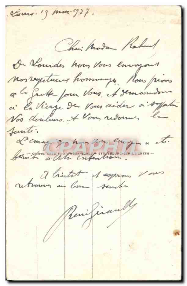 CPA Lourdes La Basilique et le Gave — Verso