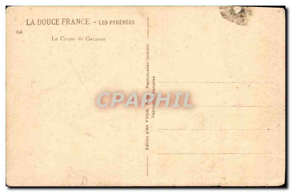 CPA La Douce France Les Pyrenees Le Cirque de Gavarnie — Verso