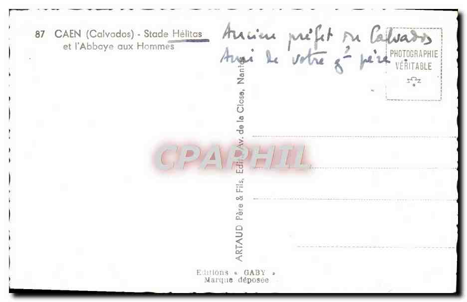 CPM Caen Stade Helitas et l'Abbaye aux Hommes — Verso