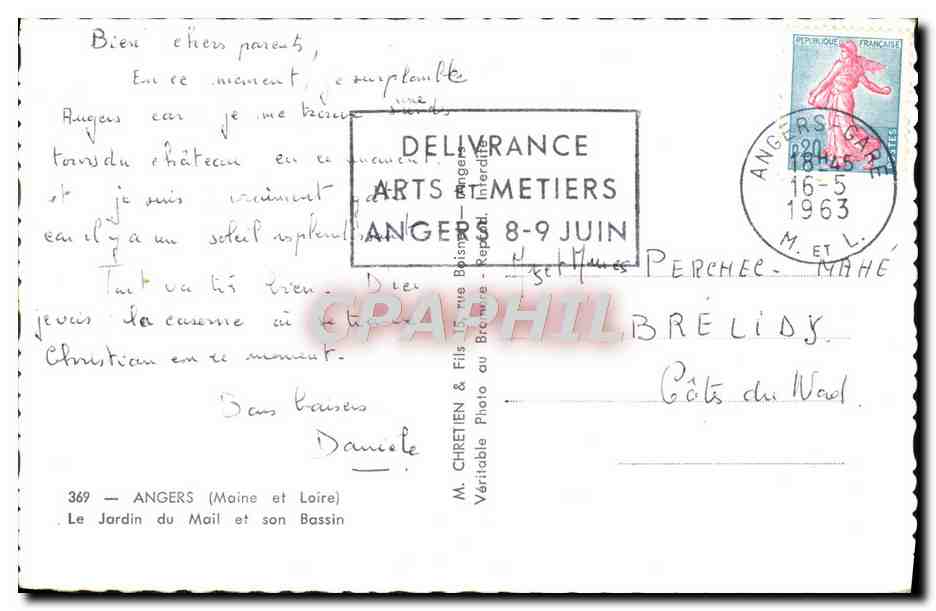 CPM Angers Le Jardin du Mail et Son Bassin — Rückseite