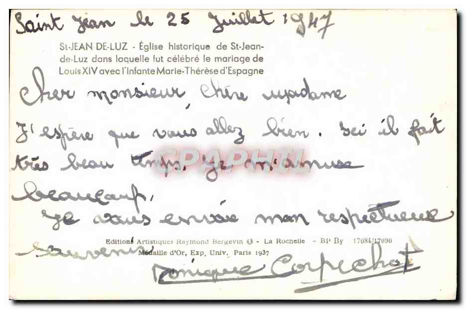 Saint-Jean-de-Luz — Église historique où fut célébré le mariage de Louis XIV avec l'infante Marie-Thérèse d'Espagne — Éditions Artistiques Raymond Bergevin — Verso