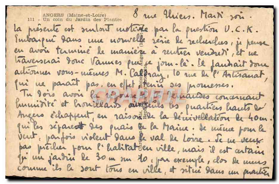 CPM Angers Un Coin du Jardin des Plantes — Rückseite