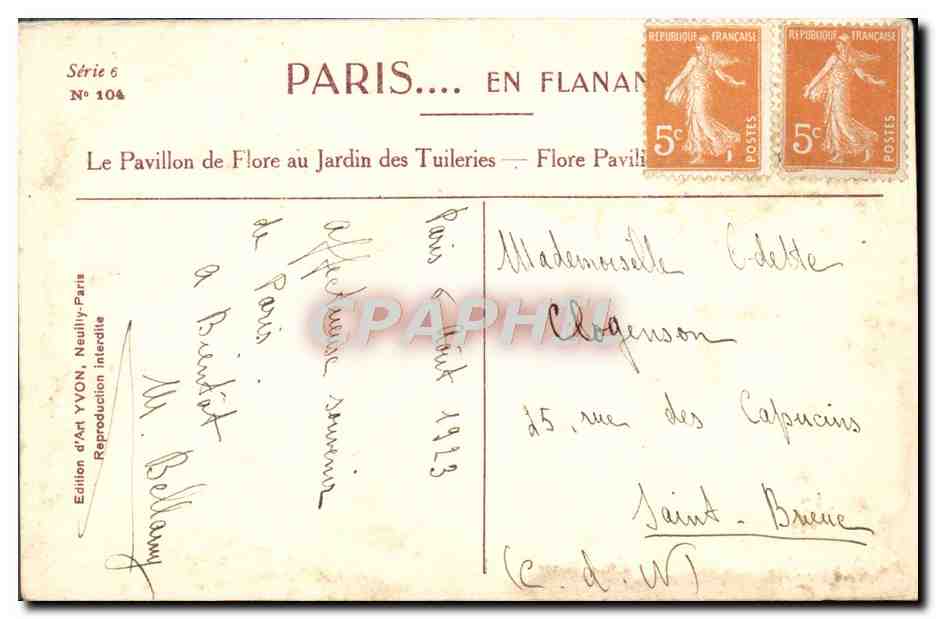 CPA Paris Le pavillon de Flore au jardin des Tuileries  — Rückseite