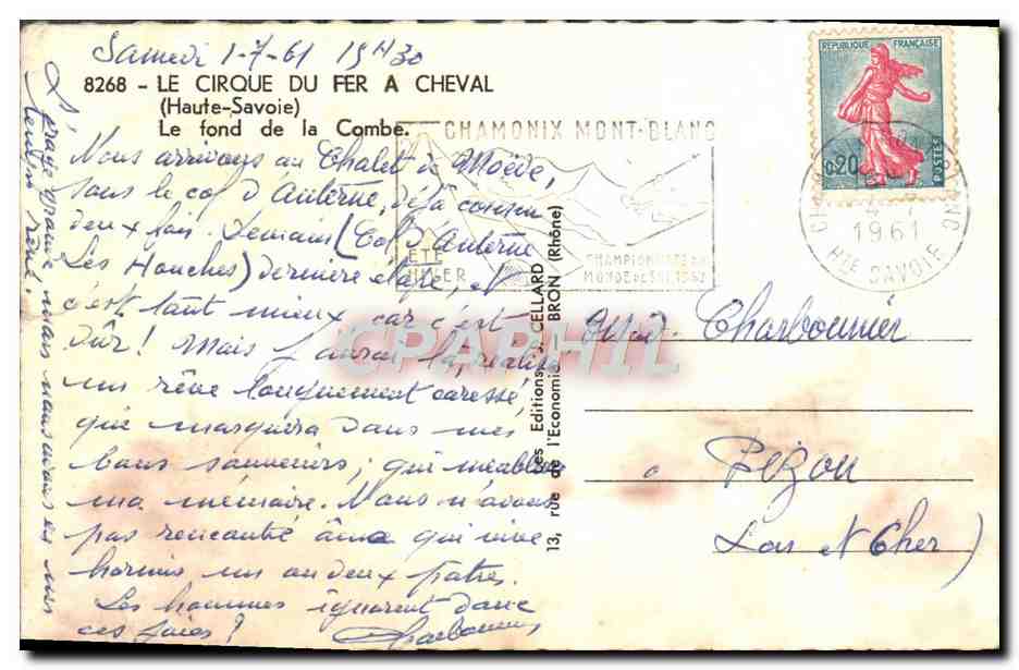 CPA Le Cirque De Fer A Cheval le fond de la Combe  — Rückseite