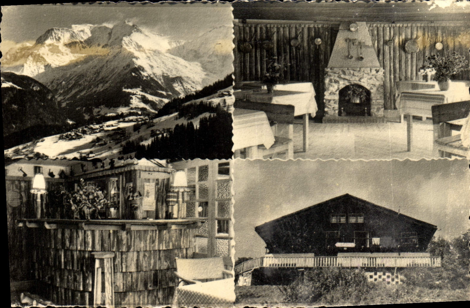Montagne et chalet — vue panoramique, intérieur avec cheminée et bar — éditeur NEIGE ET SOLEIL, n° 4 - Anverso
