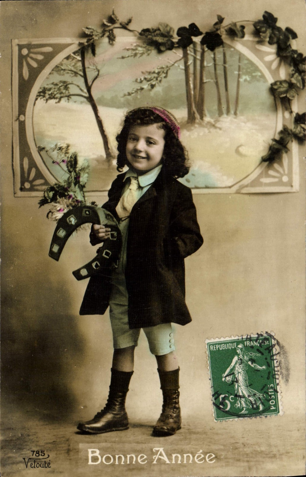 CPA Bonne Annee Enfant Fer a cheval
