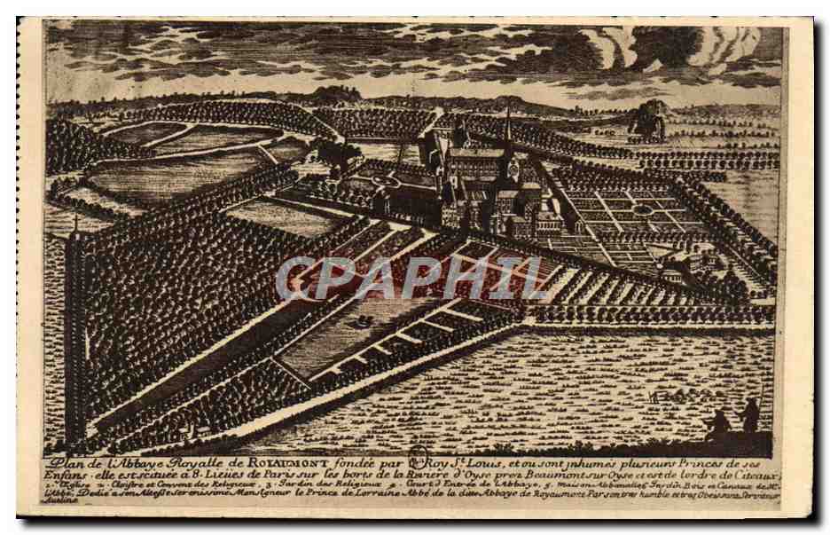 Abbaye Royale de Royaumont — vue d'ensemble du XVIIIe siècle — Édit. C. Barrand, Viarmes (S.-et-O.)