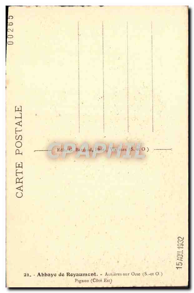 Abbaye de Royaumont — Asnières-sur-Oise (S.-et O.) — Édit. C. Barraud, Phot. Varinès (S.-et O.) — Rückseite