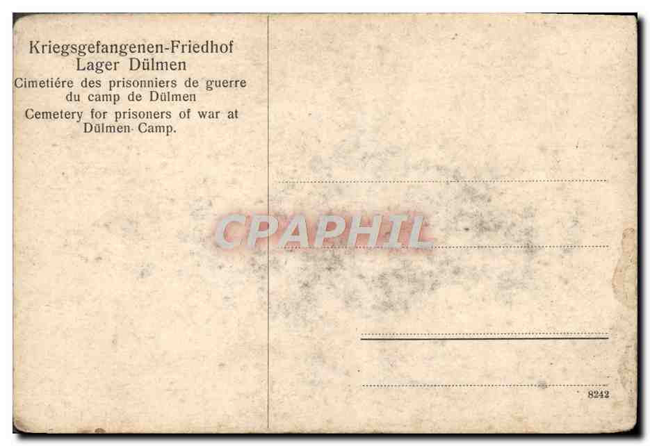 CPA Kriegsgefangenen Friedhof lager Dulmen Cimetiere des Prisonniers de guerre du camp de Dulmen Militaria  — Rückseite