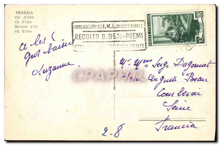 CPA Venezia Ca d'Oro — Rückseite