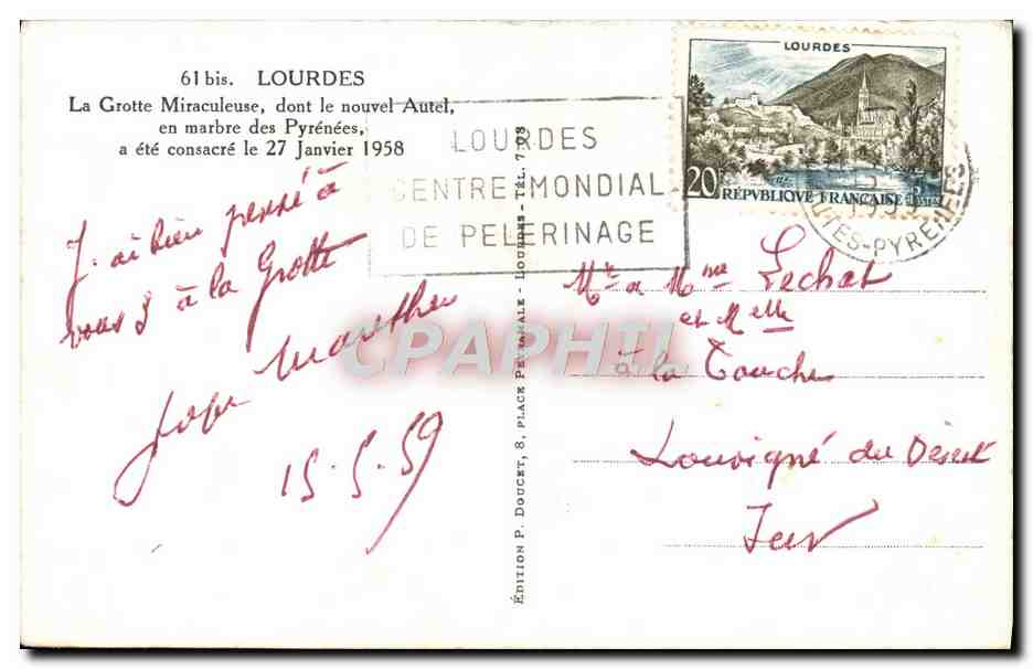 CPA Lourdes La Grotte Miraculeuse — Verso