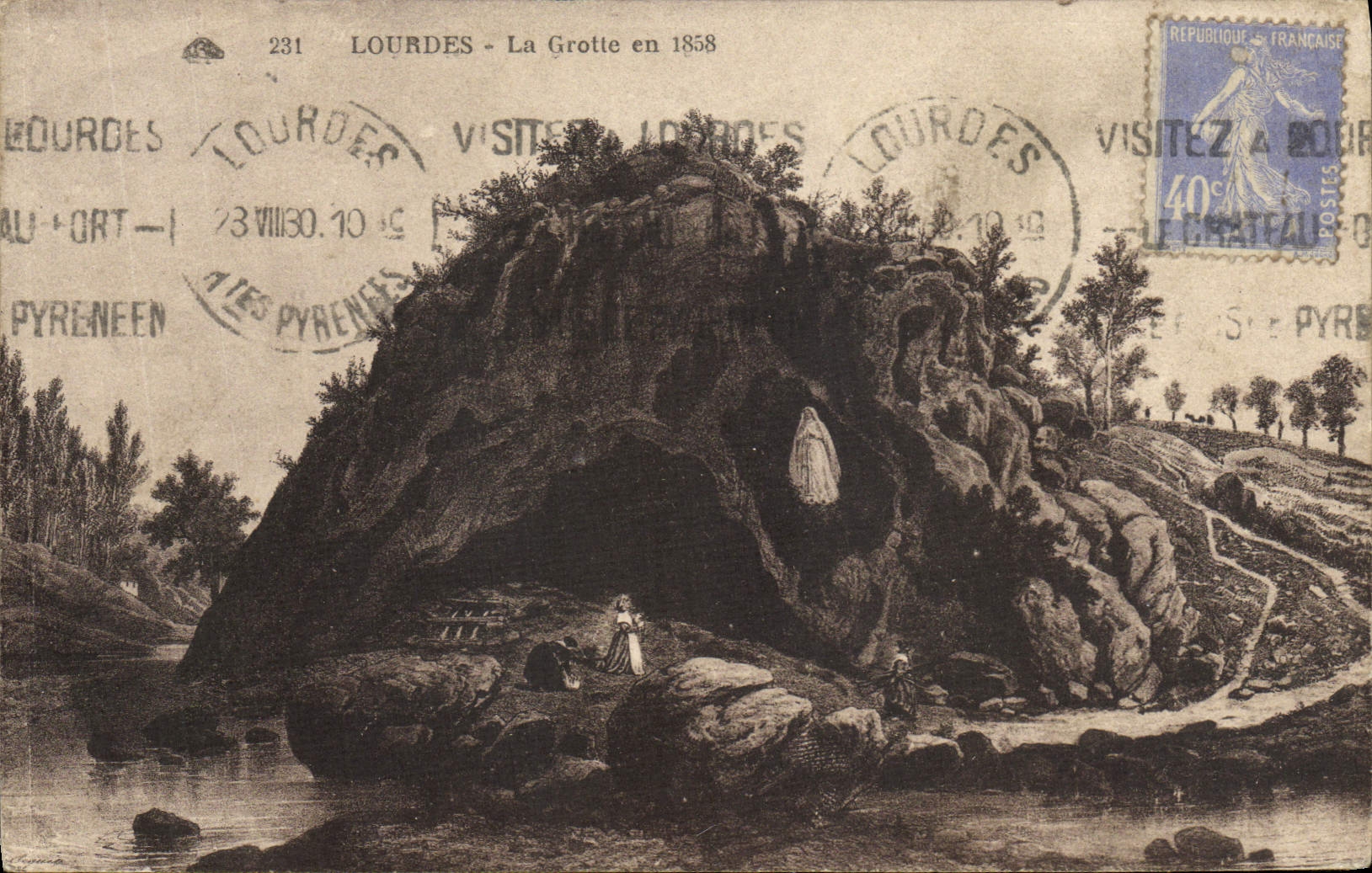CPA Lourdes La Grotte en 1858