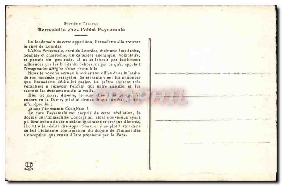 CPA Lourdes Bernadette chez l'abbe Peyramale — Verso